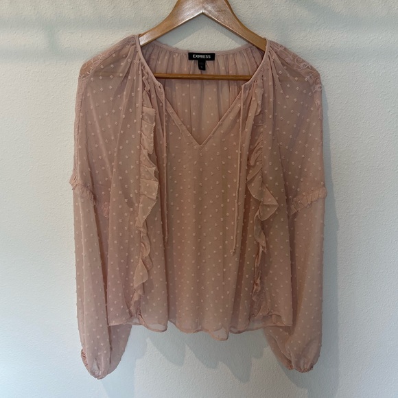 Express Swiss Dot Pink Sheer Blouse - Picture 1 of 6